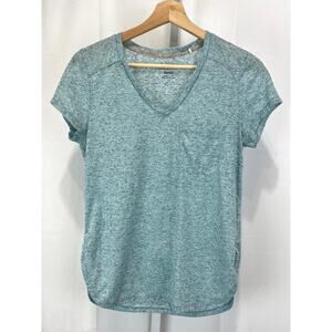 TOAD & CO Ember Short Sleeve Tee V Neck T Shirt Linen Blend Blue Green Size S
